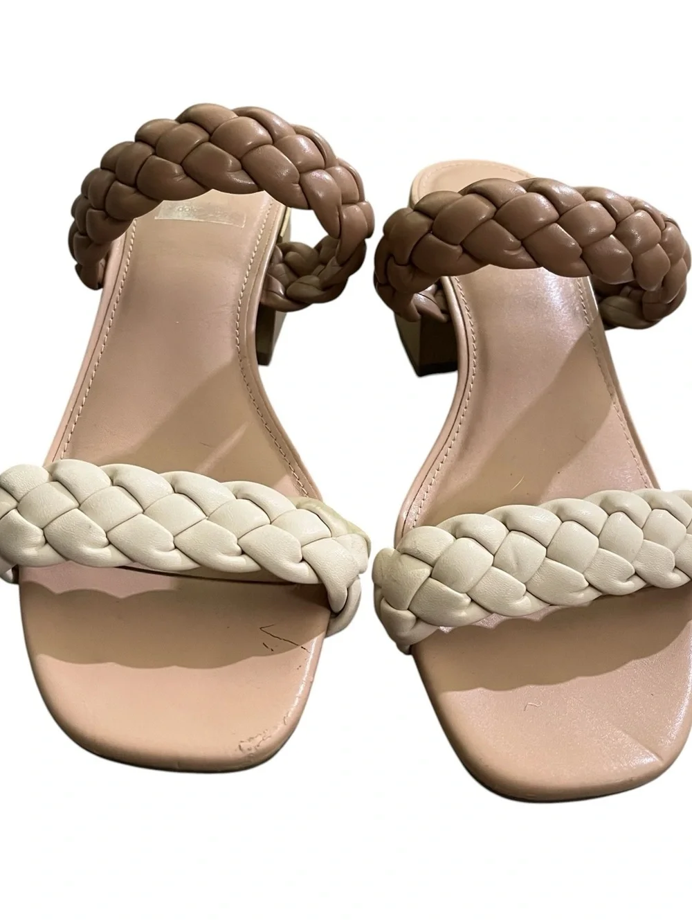 Dolce Vita Susie Heeled Braided Strap Block Heel Sandals - Beige & Brown Sz 8